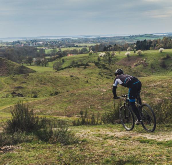 Mountainbike-Fahrer auf der Strecke Svanninge Bakker